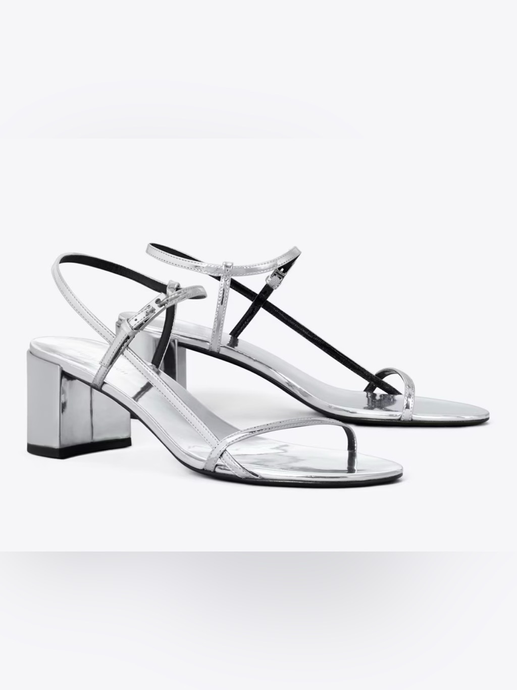 Tory Burch Silver Metallic T-Strap Block Heel Sandal Size 8